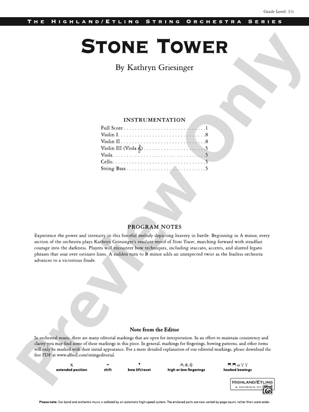 Stone Tower – String Orchestra Conductor Score & Parts