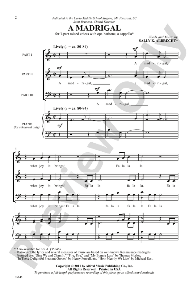 A Madrigal - 3-Part Mixed, a cappella Choral Octavo (Digital Download)