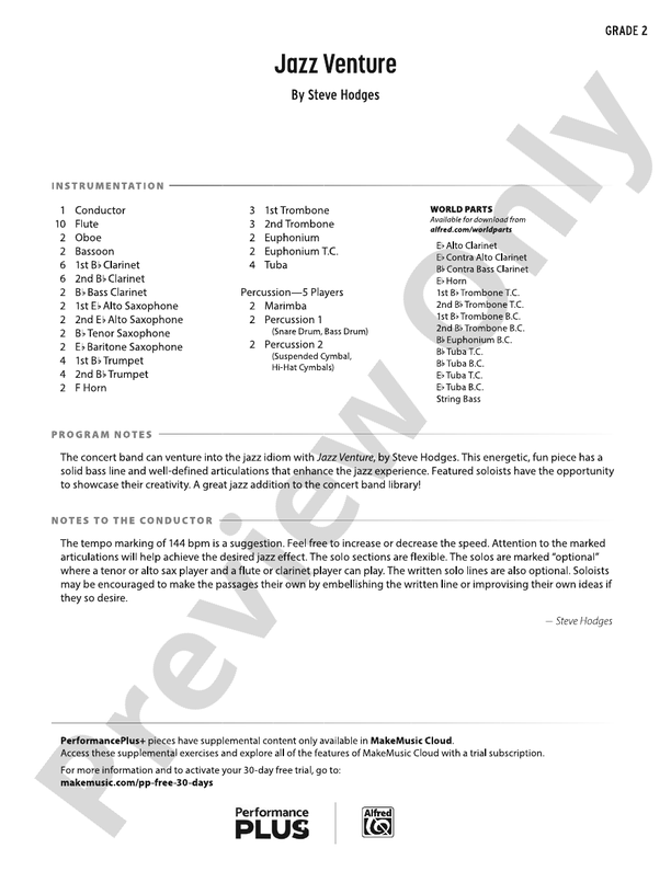 Jazz Venture – Concert Band Conductor Score & Parts (Digital Download)