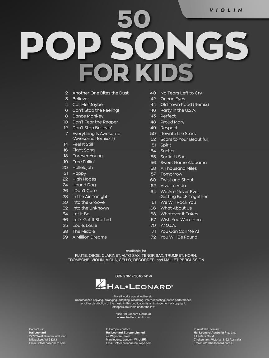 50 Pop Songs for Kids for Violin - Hal Leonard
