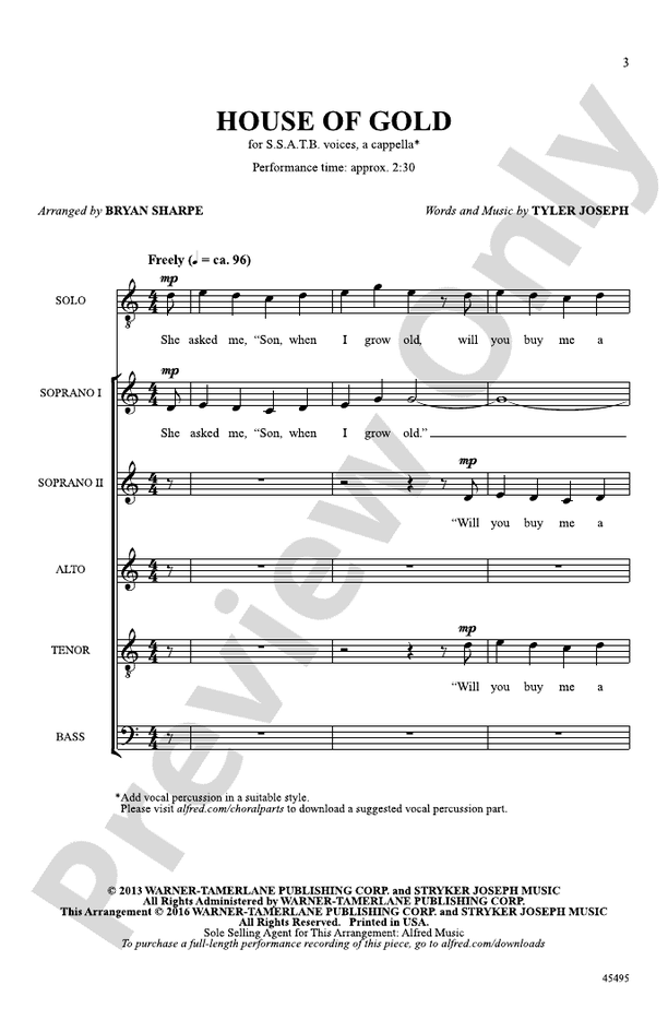 House of Gold – SSATB, a cappella & Tenor Solo Choral Octavo (Digital Download)