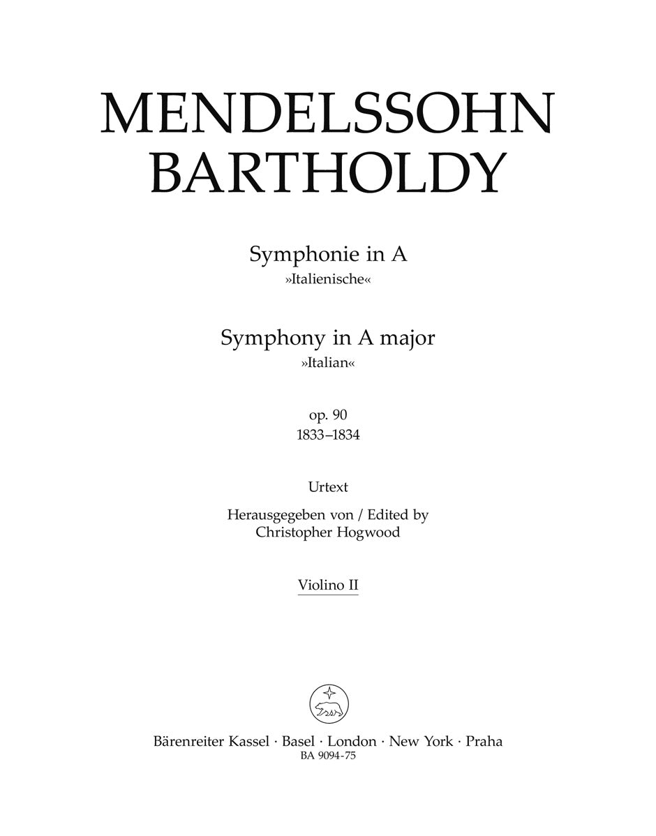 Symphony in A Major Op 90 Italian Violin 2 Orchestra Mendelssohn Felix Ed Hogwood Christopher
