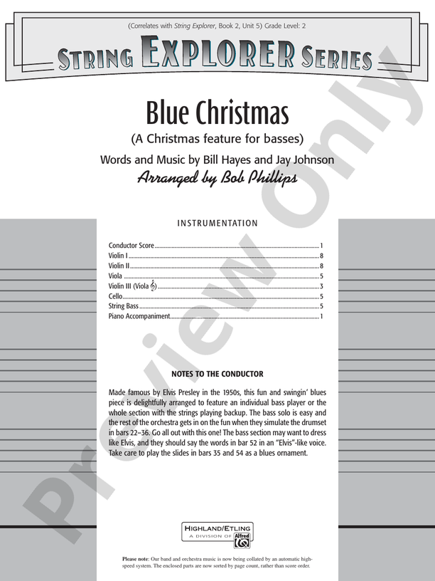 Blue Christmas – String Orchestra Conductor Score & Parts (Digital Download)