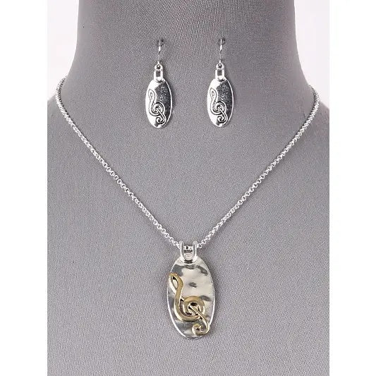 Silver Pendant, Chain and Earring Treble Clef Set