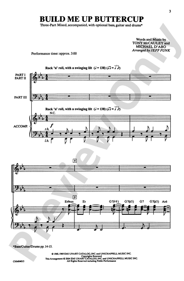 Build Me Up Buttercup – 3-Part Mixed Choral Octavo (Digital Download)