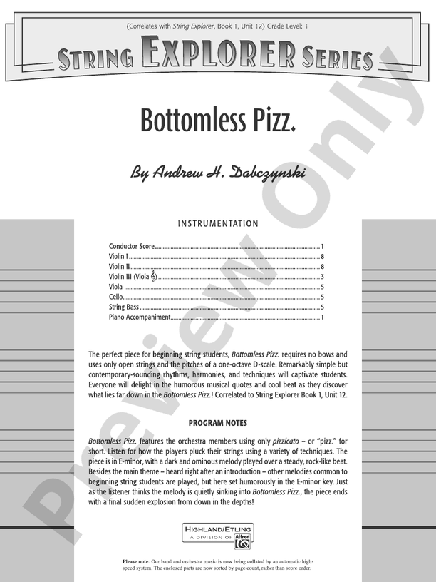 Bottomless Pizz. - String Orchestra Conductor Score & Parts (Digital Download)