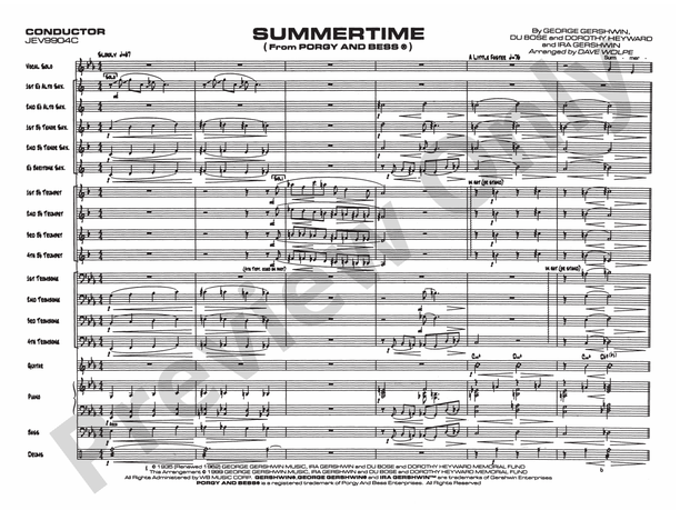 Summertime (Dave Wolpe) – Jazz Ensemble Conductor Score & Parts (Digital Download)