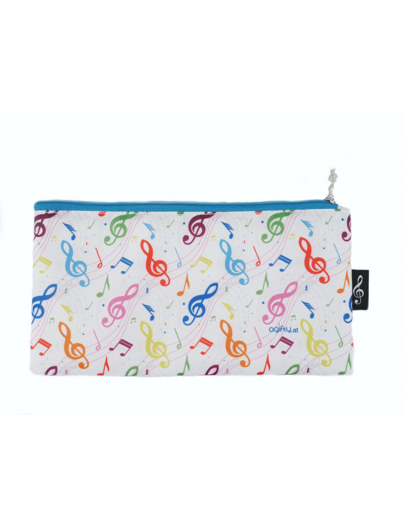 Music Pencil Case White with Colourful Notes and Clefs