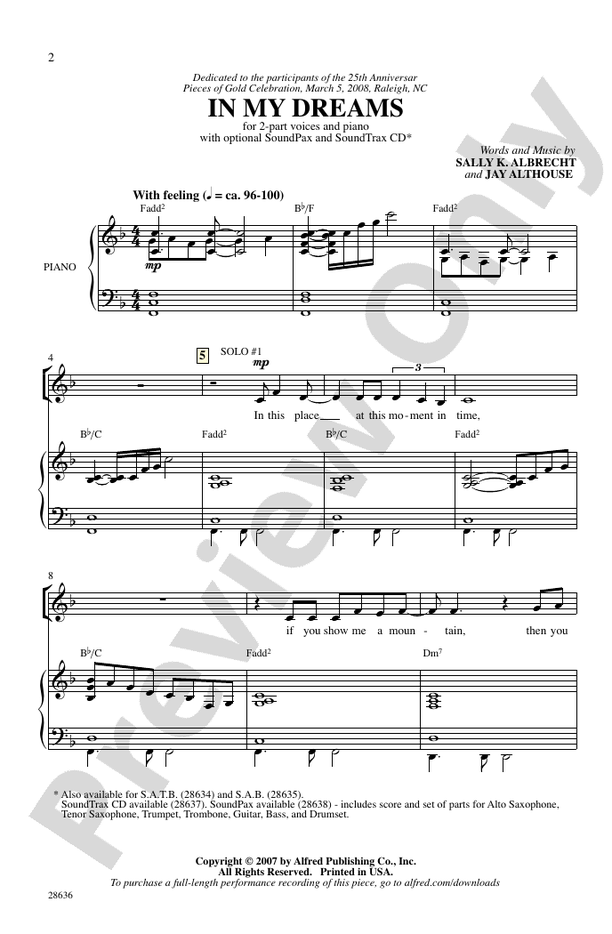 In My Dreams - Arr. Albrecht/Althouse – 2-Part Choral Octavo (Digital Download)