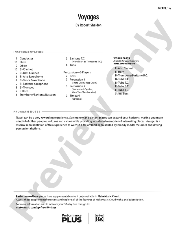 Voyages – Concert Band Conductor Score & Parts (Digital Download)