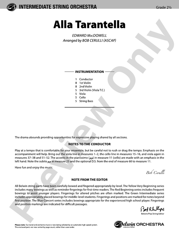 Alla Tarantella – String Orchestra Conductor Score & Parts (Digital Download)