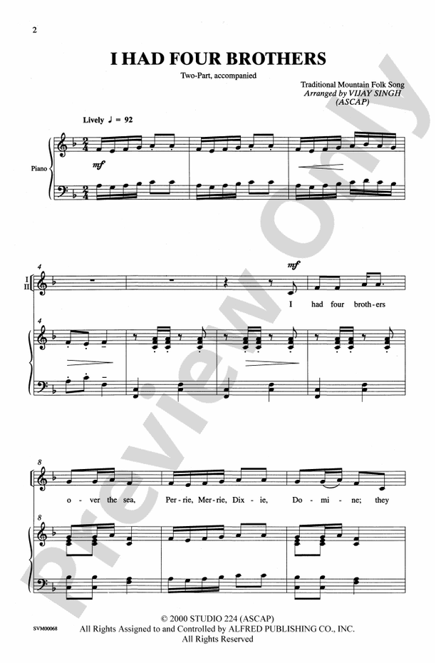 I Had Four Brothers – 2-Part Choral Octavo - Digital Sheet Music Download (Digital Download)