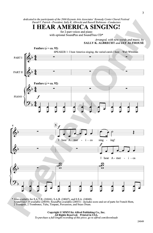 I Hear America Singing! – 2-Part Choral Octavo - Digital Sheet Music Download (Digital Download)