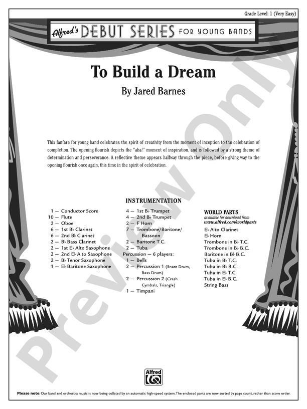 To Build a Dream - Concert Band Conductor Score & Parts (Digital Download)