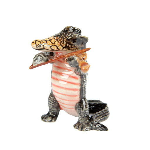 Crocodile Playing the Violin Porcelain Figurine