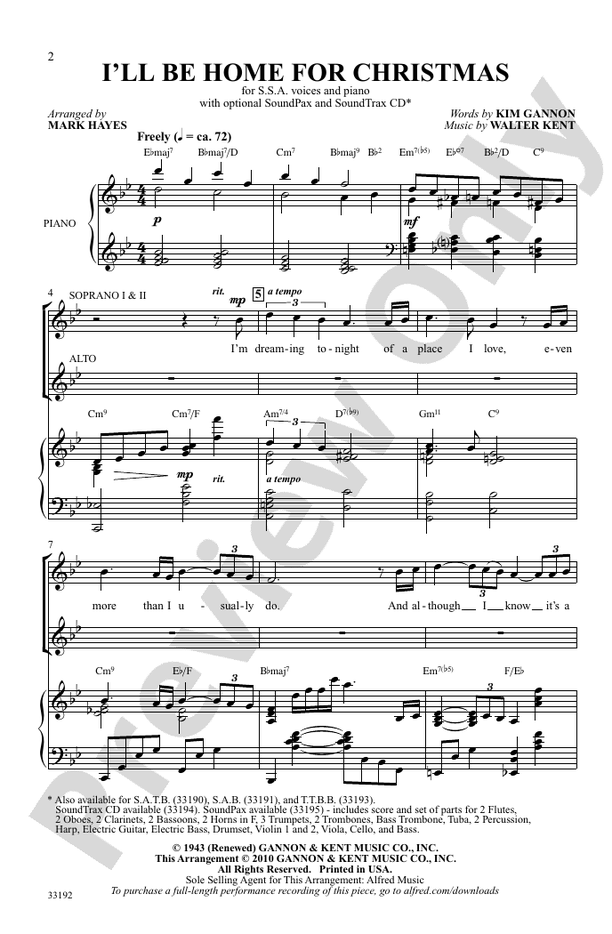 I'll Be Home for Christmas - Arr. Mark Hayes – SSA Choral Octavo (Digital Download)
