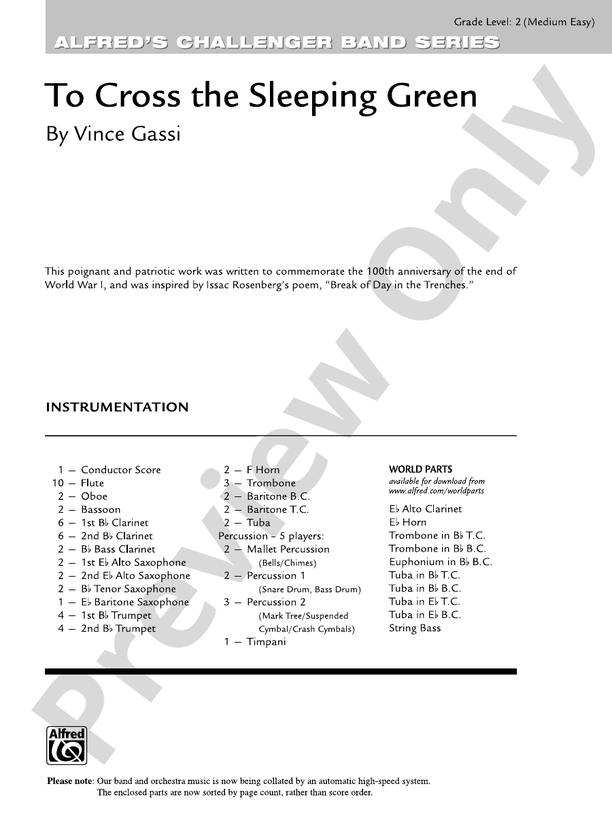 To Cross the Sleeping Green - Concert Band Conductor Score & Parts (Digital Download)