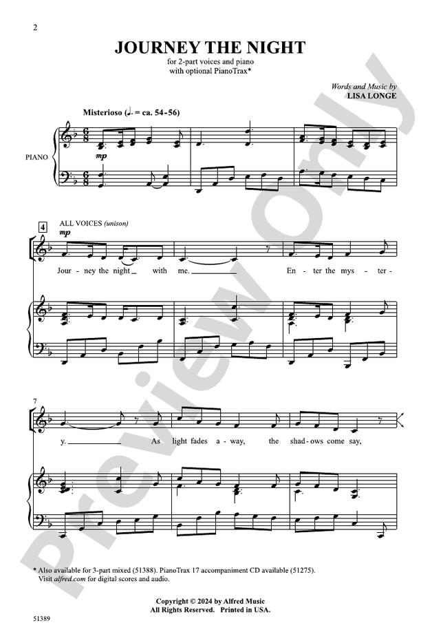 Journey the Night - 2 Part Treble Choral Octavo (Digital Download)