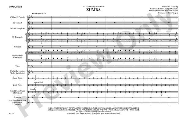 Zumba – Marching Band Conductor Score & Parts (Digital Download)