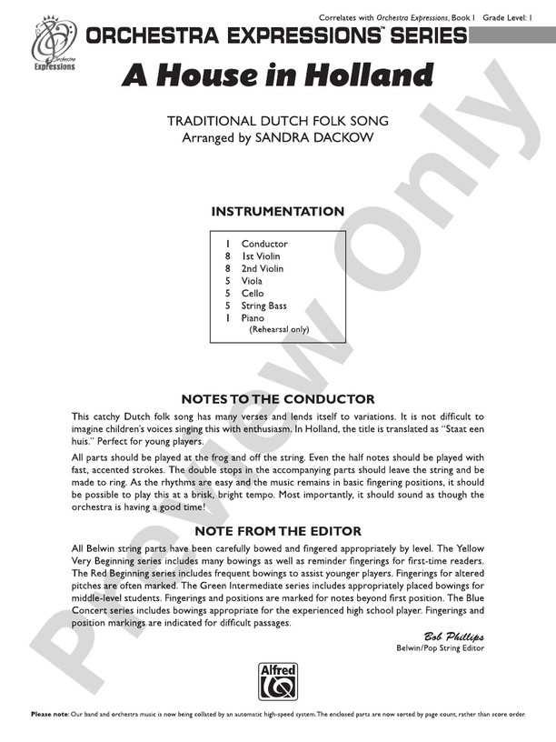 A House in Holland – String Orchestra Conductor Score & Parts (Digital Download)