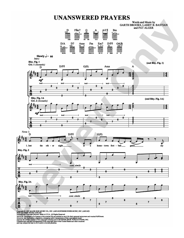 Unanswered Prayers - Guitar TAB (Digital Download)