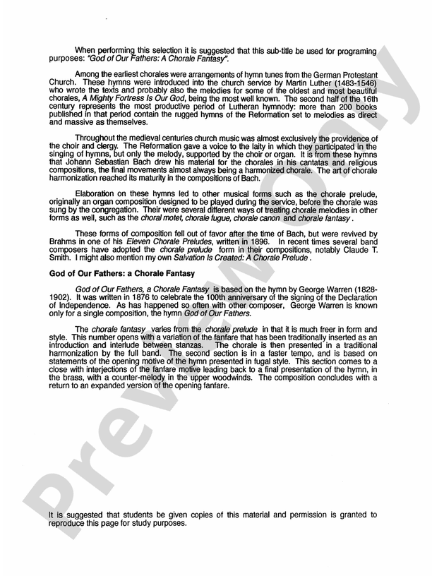 "C" Is for Chorale (God of Our Fathers: A Chorale Fantasy) - Concert Band Conductor Score & Parts (Digital Download)