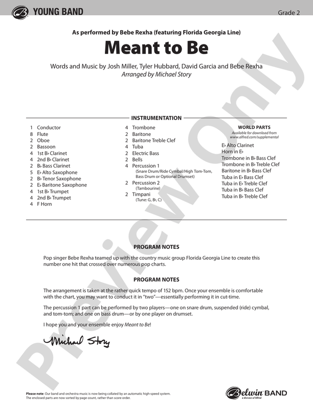 Meant To Be - Concert Band Conductor Score & Parts (Digital Download)