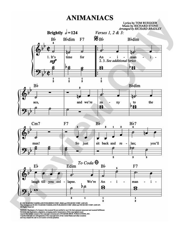 Animaniacs - Arr. Richard Bradley (DSM-PS-0003088) - Easy Piano (Digital Download)