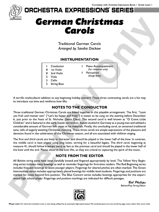 German Christmas Carols - String Orchestra Conductor Score & Parts (Digital Download)