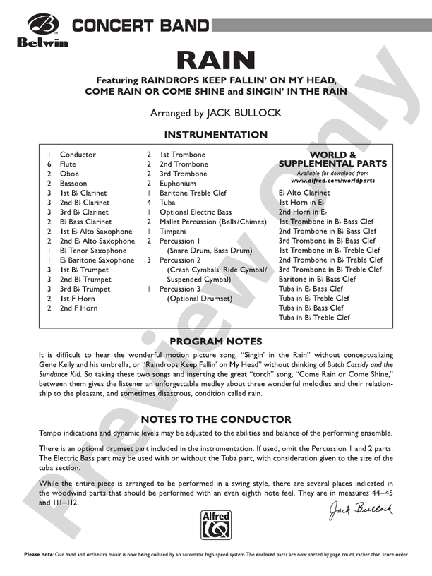 Rain - Concert Band Conductor Score & Parts (Digital Download)
