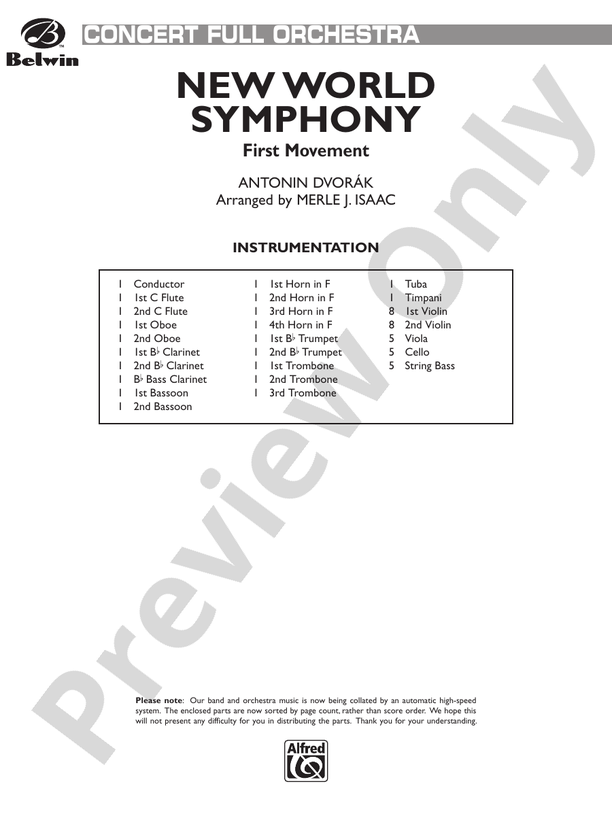 New World Symphony – Full Orchestra Conductor Score & Parts (Digital Download)