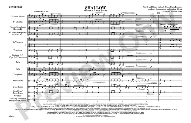 Shallow – Marching Band Conductor Score & Parts (Digital Download)