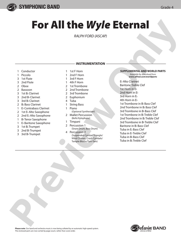 For All the Wyle Eternal - Concert Band Conductor Score & Parts (Digital Download)