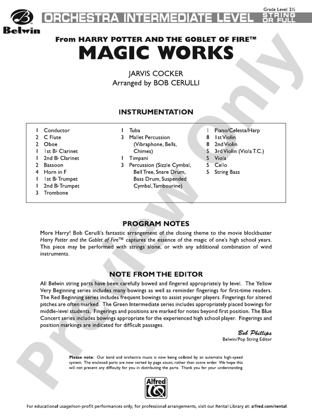 Magic Works (from Harry Potter and the Goblet of Fire™) – Full Orchestra Conductor Score & Parts (Digital Download)