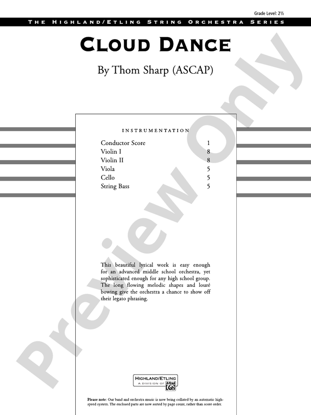 Cloud Dance – String Orchestra Conductor Score & Parts (Digital Download)