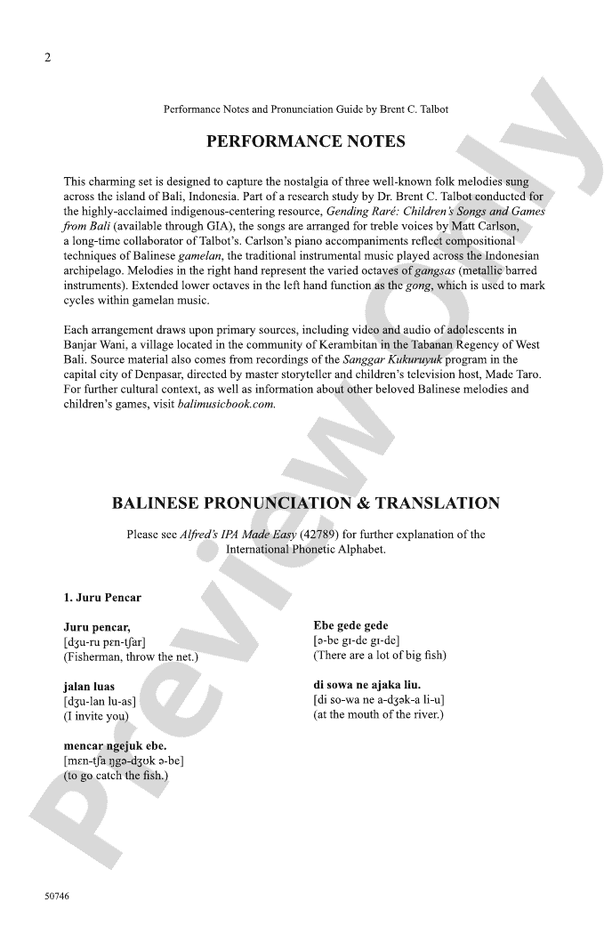 Three Balinese Folk Songs - 2 Part Treble Choral Octavo (Digital Download)