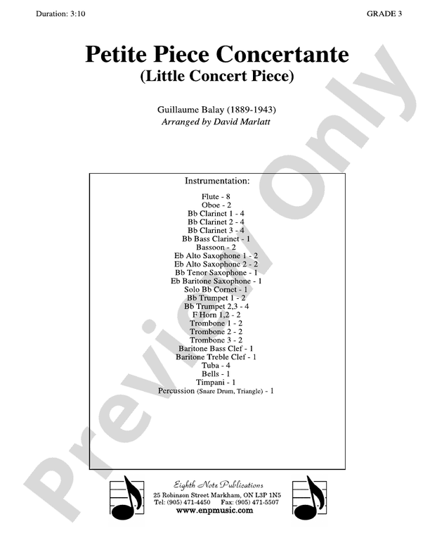 Petite Piece Concertante (Little Concert Piece) (Solo Cornet and Concert Band) - Concert Band Conductor Score & Parts (Digital Download)