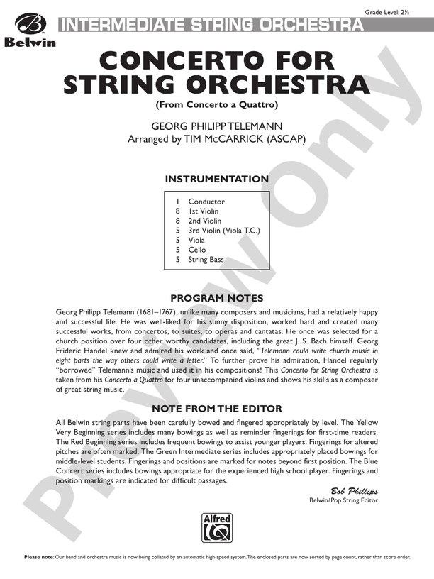 Concerto for String Orchestra (from Concerto a Quattro) – String Orchestra Conductor Score & Parts (Digital Download)