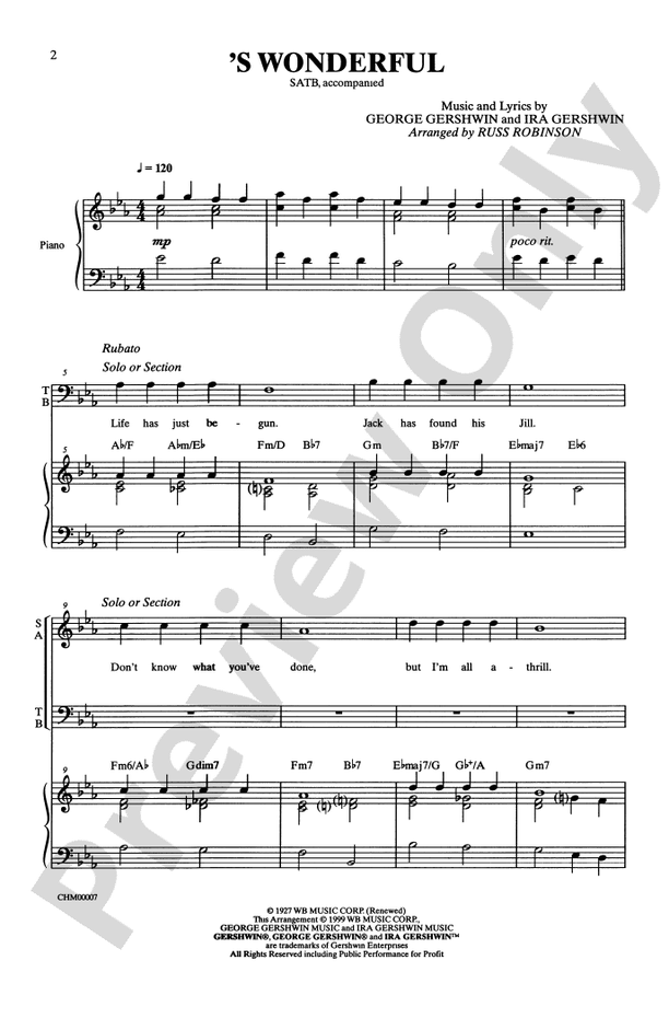S Wonderful - Arr.Russell L. Robinson - SATB Choral Octavo (Digital Download)