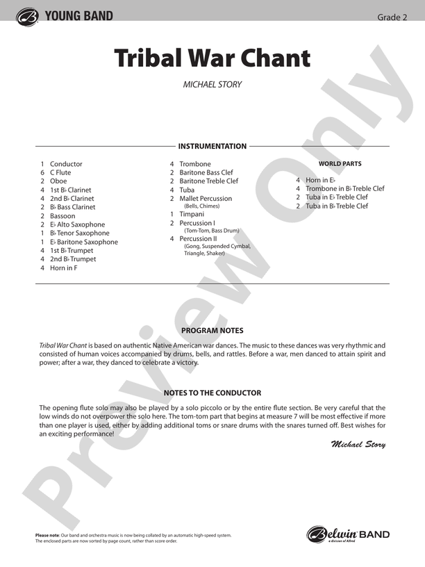 Tribal War Chant - Concert Band Conductor Score & Parts (Digital Download)