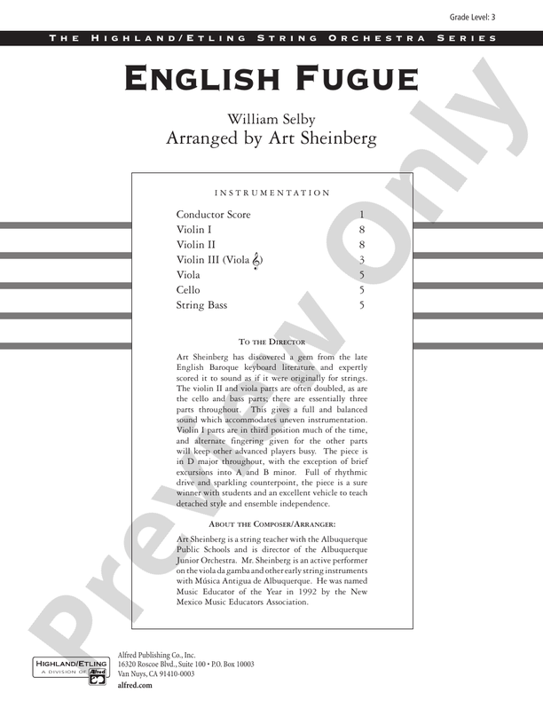 English Fugue – String Orchestra Conductor Score & Parts (Digital Download)