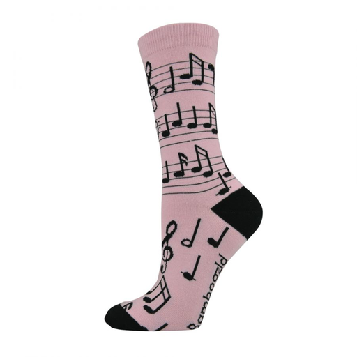 Bamboozld Womens Music Socks Pink with Black Manuscript Size 2-8 Bamboo