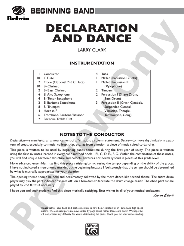 Declaration and Dance - Concert Band Conductor Score & Parts (Digital Download)