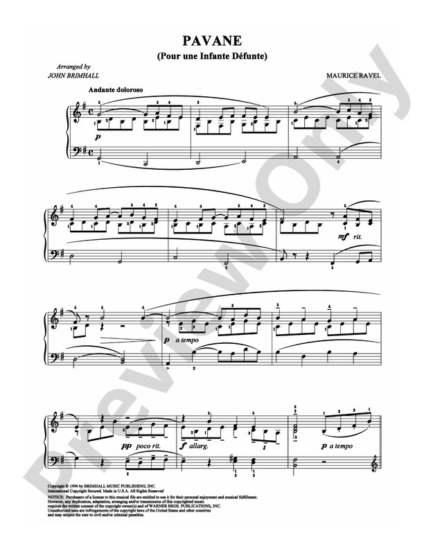 Ravel - Pavane - Easy Piano (Digital Download)