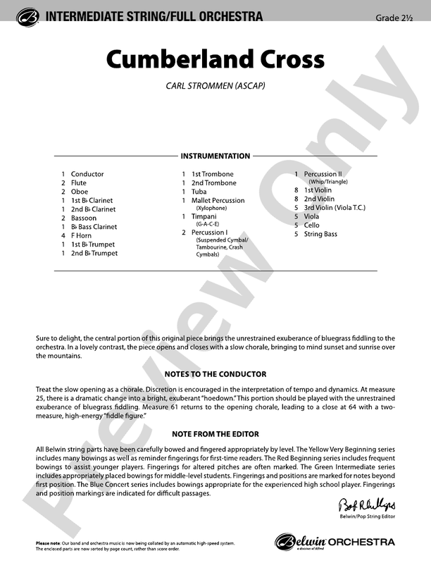 Cumberland Cross – Full Orchestra Conductor Score & Parts (Digital Download)