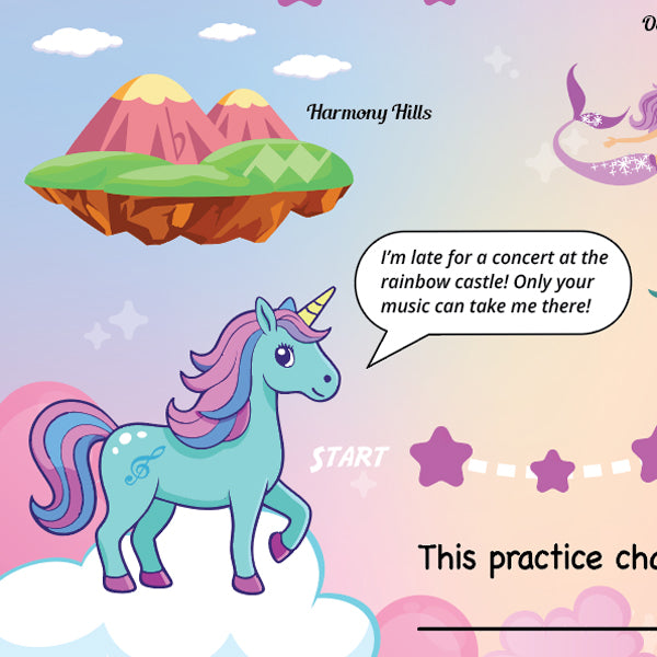 Unicorn Adventure A3 Music Practice Chart by Musically Gifted