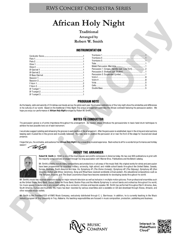 African Holy Night - Full Orchestra Conductor Score & Parts (Digital Download)