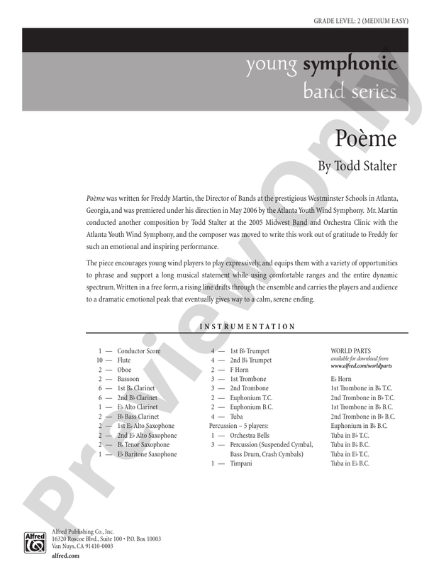 Poeme - Concert Band Conductor Score & Parts (Digital Download)