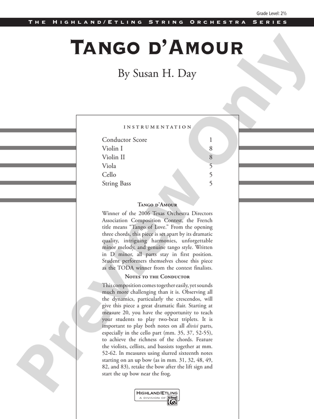 Tango d'Amour – String Orchestra Conductor Score & Parts (Digital Download)