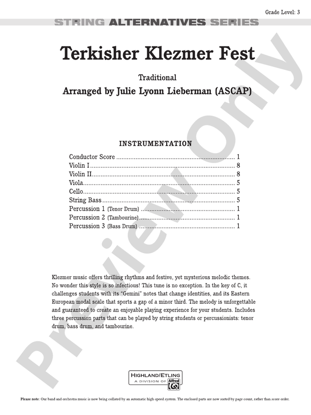 Terkisher Klezmer Fest – String Orchestra Conductor Score & Parts (Digital Download)